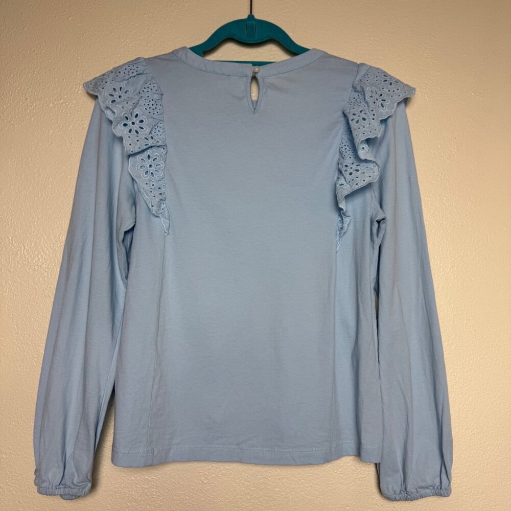J.Crew Long Sleeve Eyelet Ruffle Blouse In Light Blue Size S - Picture 4 of 8